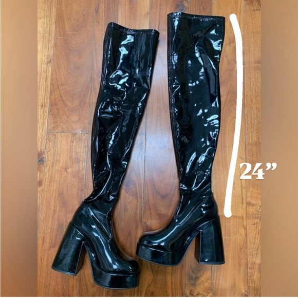 Windsor Smith Haunted Latex Faux Patent Leather Over The Knee Platform Boots 7 - Picture 13 of 13